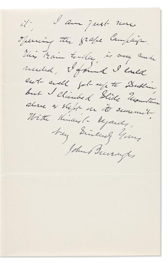 BURROUGHS, JOHN. Three Autograph Letters Signed, to Associate Editor of Century Magazine Robert Underwood Johnson (Dear Johnson),